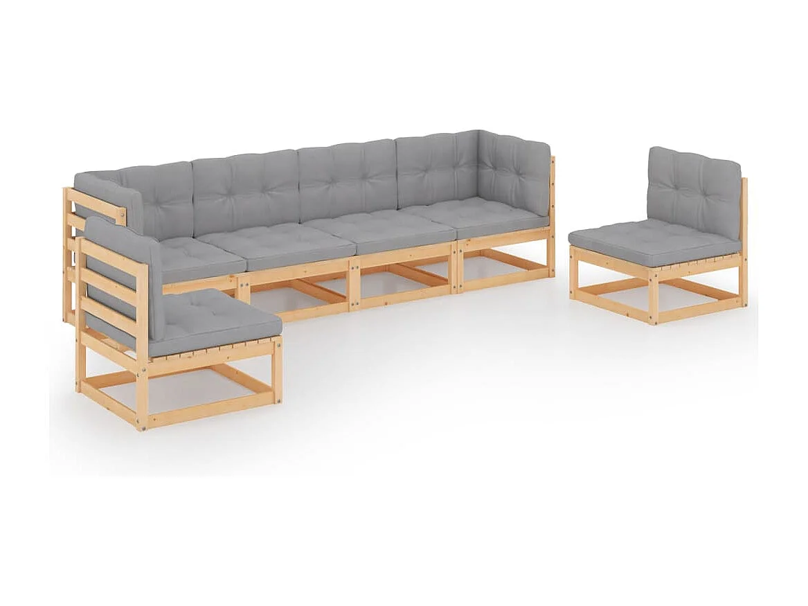 6 peças conjunto lounge de jardim com almofadões pinho maciço