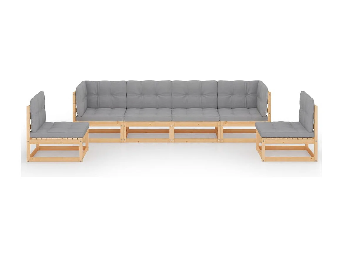 6 peças conjunto lounge de jardim com almofadões pinho maciço