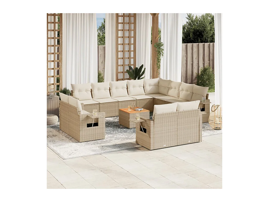 13 peças conjunto de sofás p/ jardim com almofadões vime PE bege