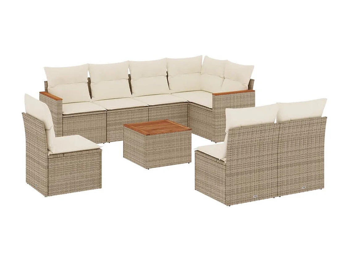 9 peças conjunto de sofás p/ jardim com almofadões vime PE bege