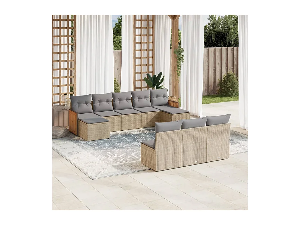 Juego de sofás jardín con cojines beige 10 piezas ratán sintético