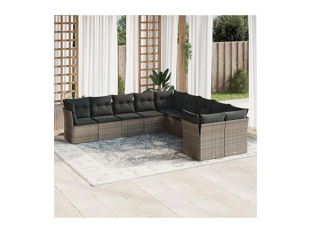 Salon de jardin avec coussins 10 pièces gris résine tressée