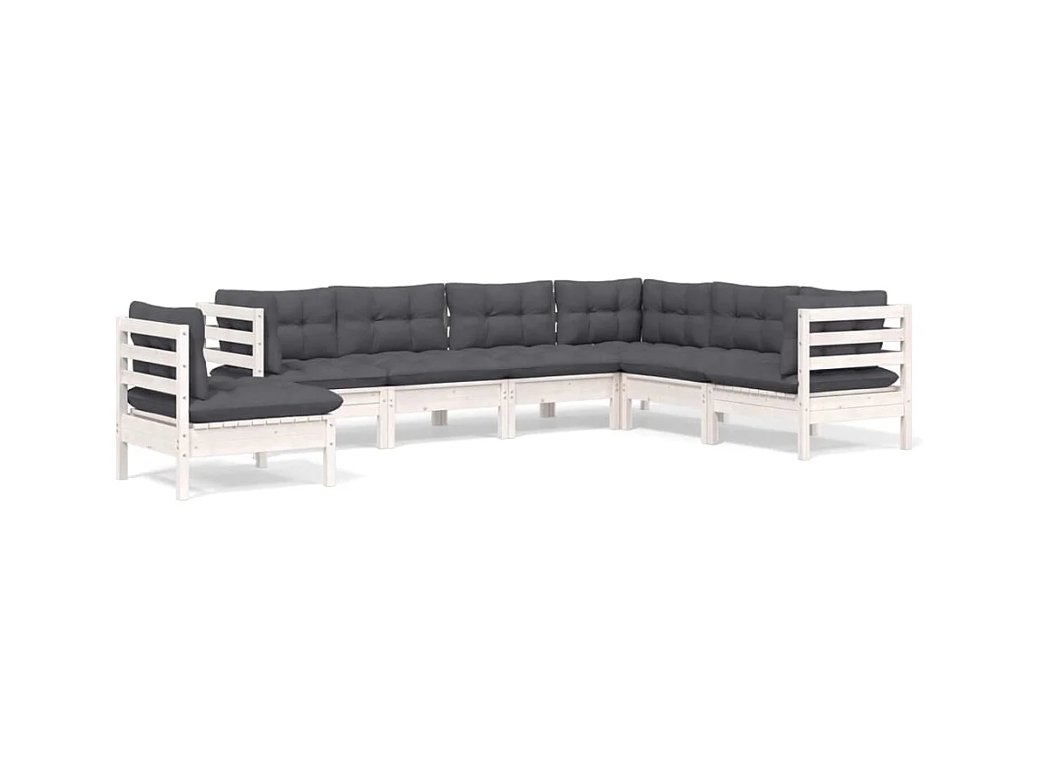 Salon de jardin 7 pièces avec coussins blanc bois de pin solide