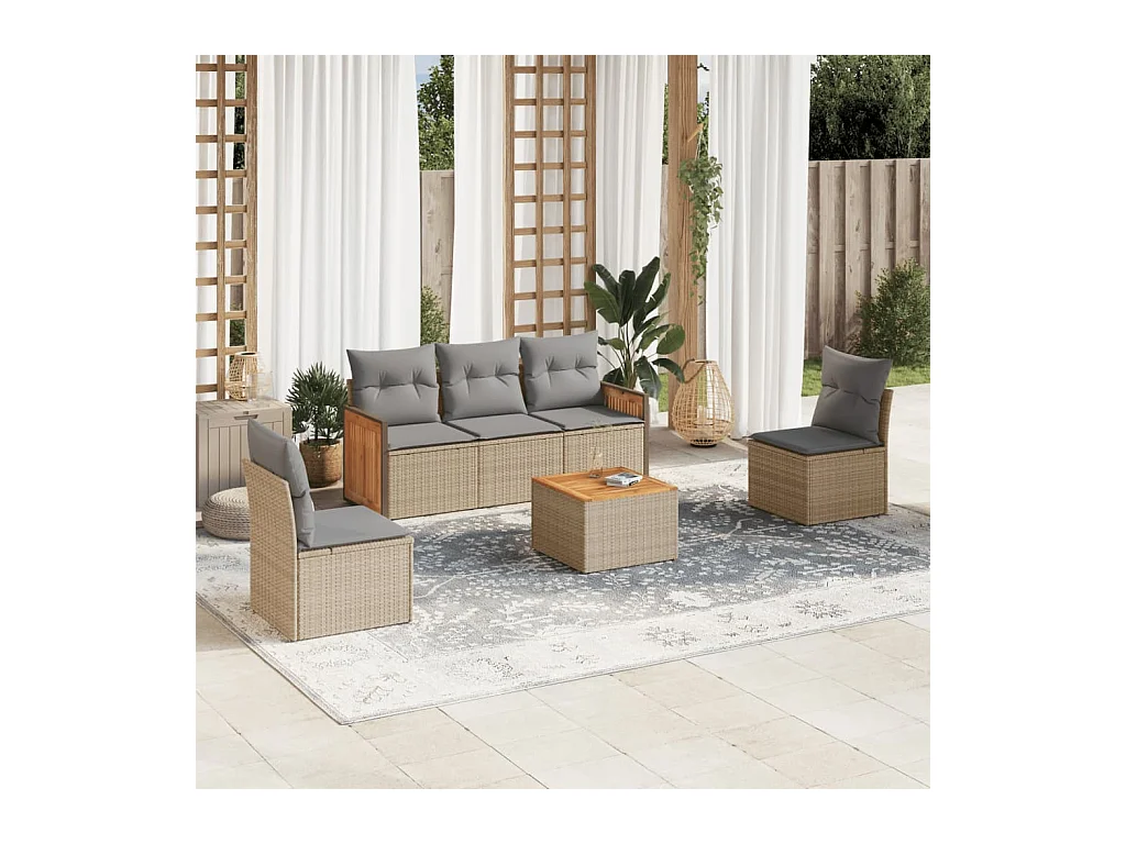 Salon de jardin avec coussins 6 pièces beige résine tressée