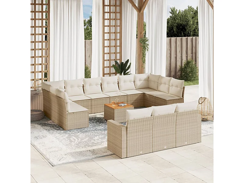14-delige Loungeset met kussens poly rattan beige