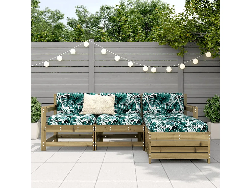 4 peças conjunto sofás de jardim madeira de pinho impregnada