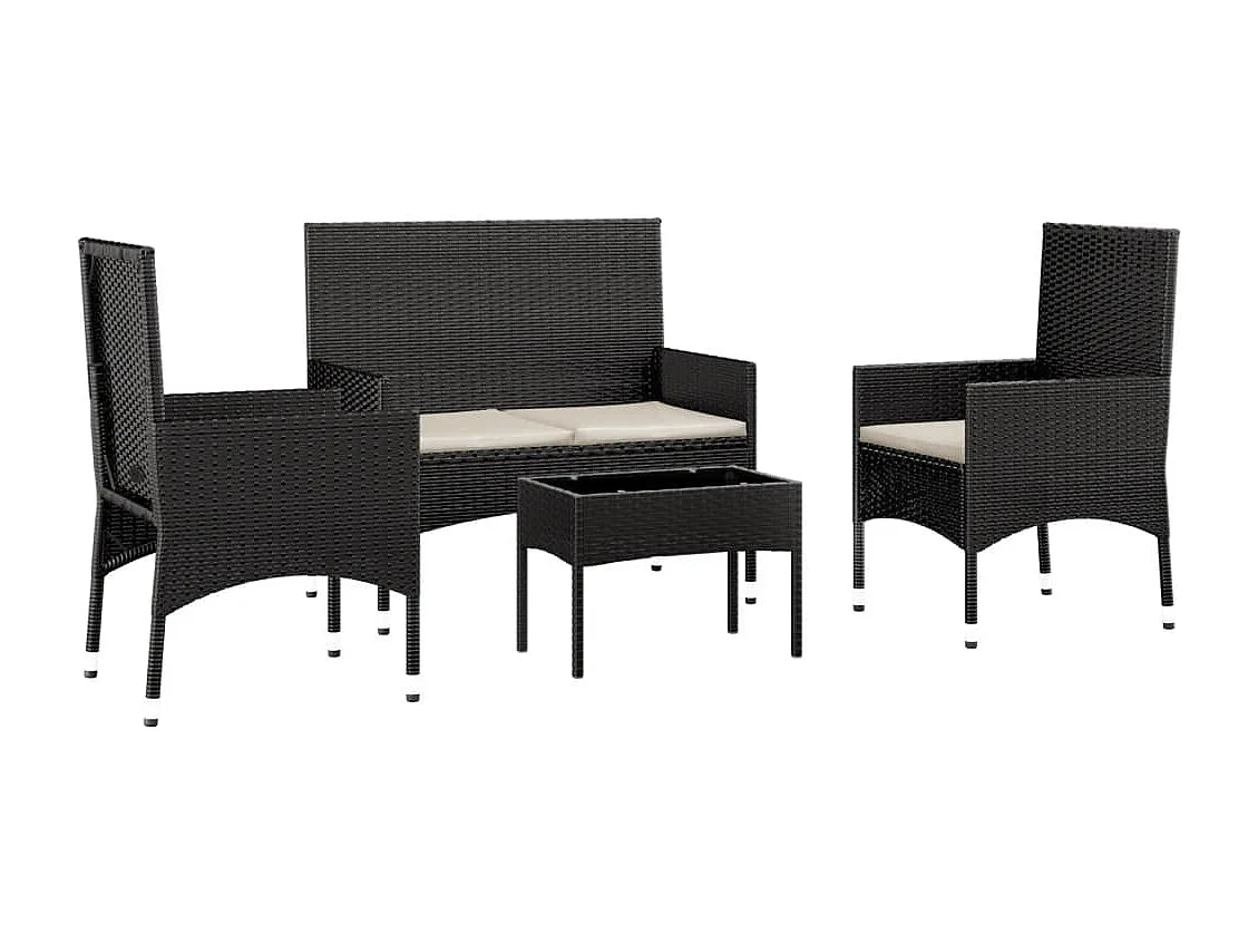 Salon de jardin 4 pièces avec coussins Noir Résine tressée