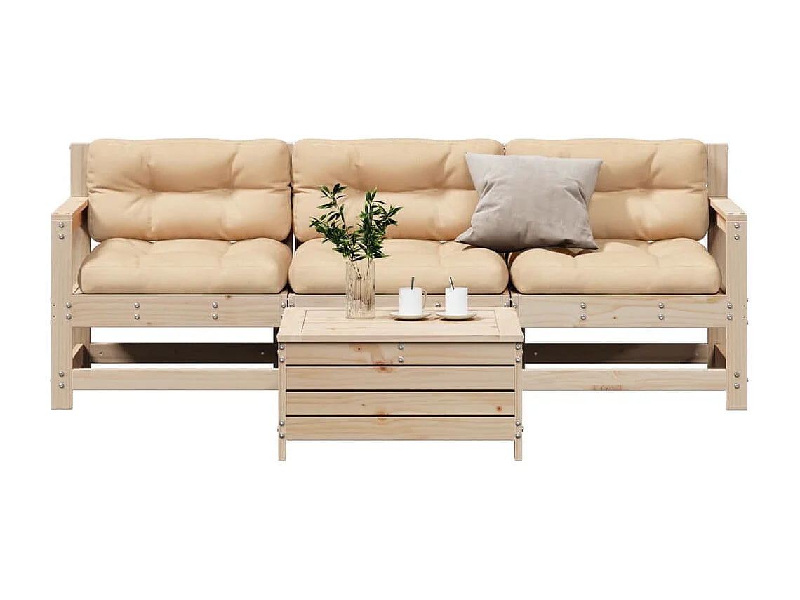 Juego de muebles de jardín 4 piezas y cojines madera maciza pino