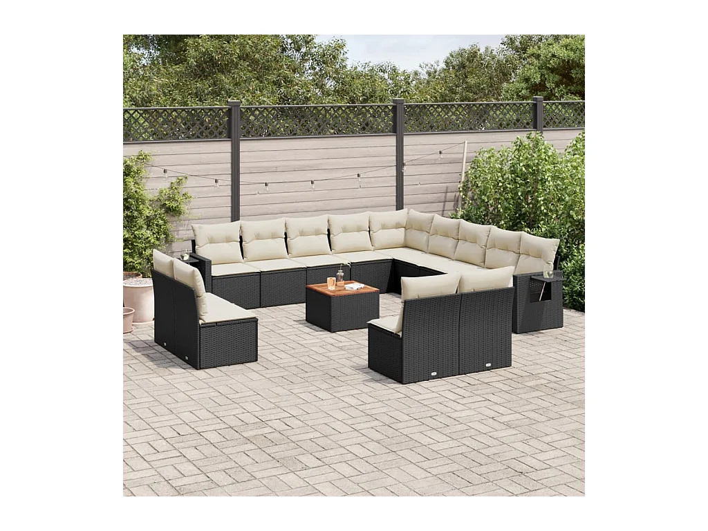 Salon de jardin avec coussins 14 pièces noir résine tressée