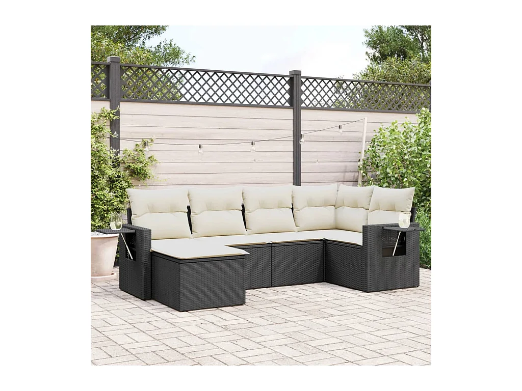 Salon de jardin 6 pièces avec coussins noir résine tressée