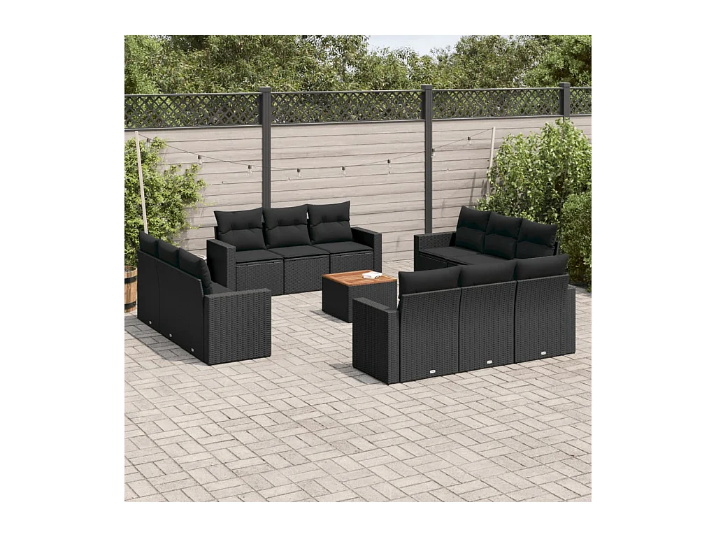 Salon de jardin avec coussins 13 pièces noir résine tressée