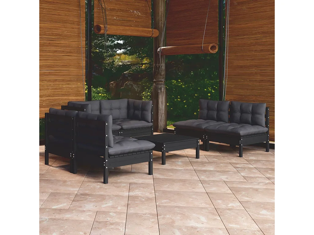 Salon de jardin 7 pièces avec coussins Bois de pin massif