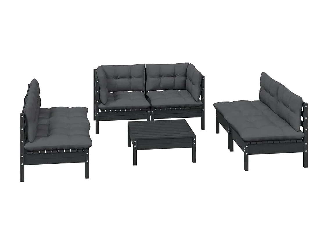 Salon de jardin 7 pièces avec coussins Bois de pin massif