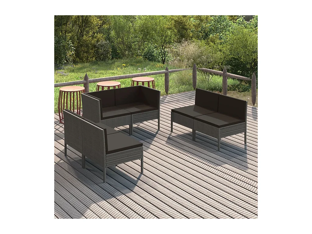 Salon de jardin 6 pièces avec coussins Résine tressée Gris