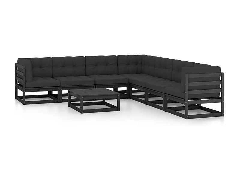 Set de muebles de jardín 8 piezas con cojines madera pino negro
