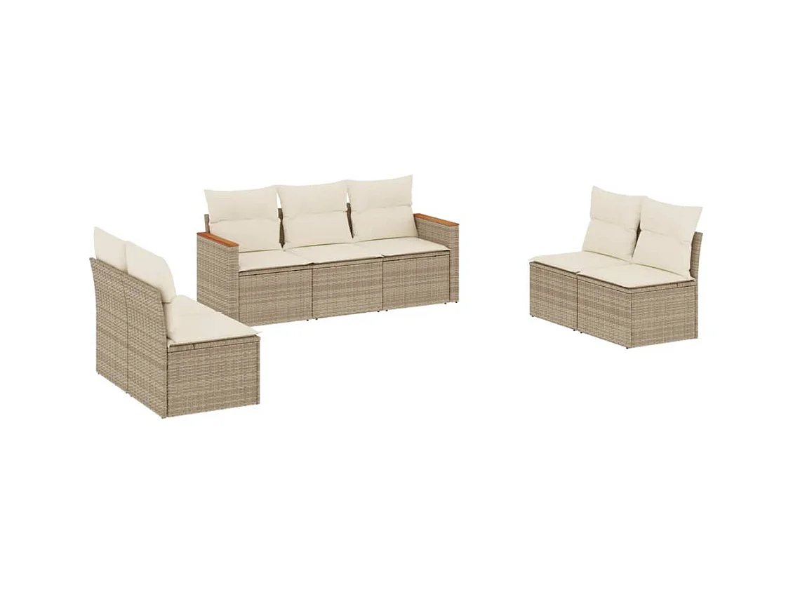 Salon de jardin avec coussins 7 pièces beige résine tressée