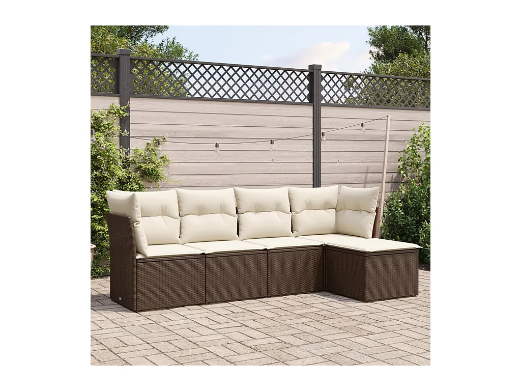 Salon de jardin avec coussins 5 pièces marron résine tressée