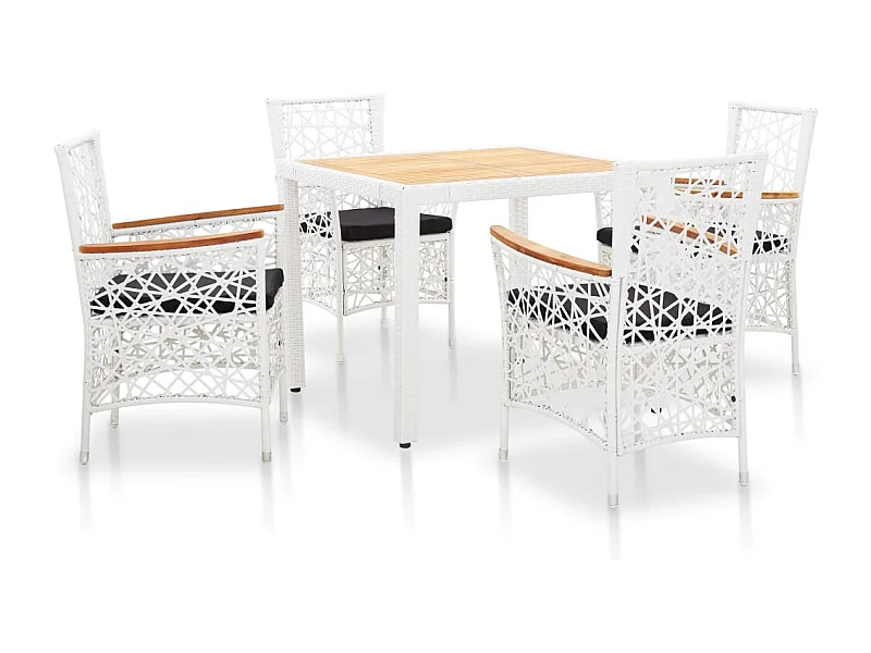 Salon de jardin 5 pièces Résine tressée Blanc