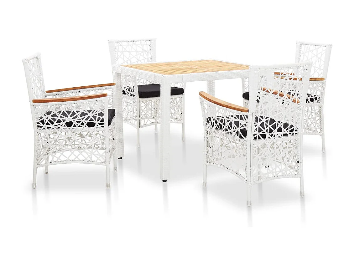 5 peças conjunto de jantar para exterior vime PE branco