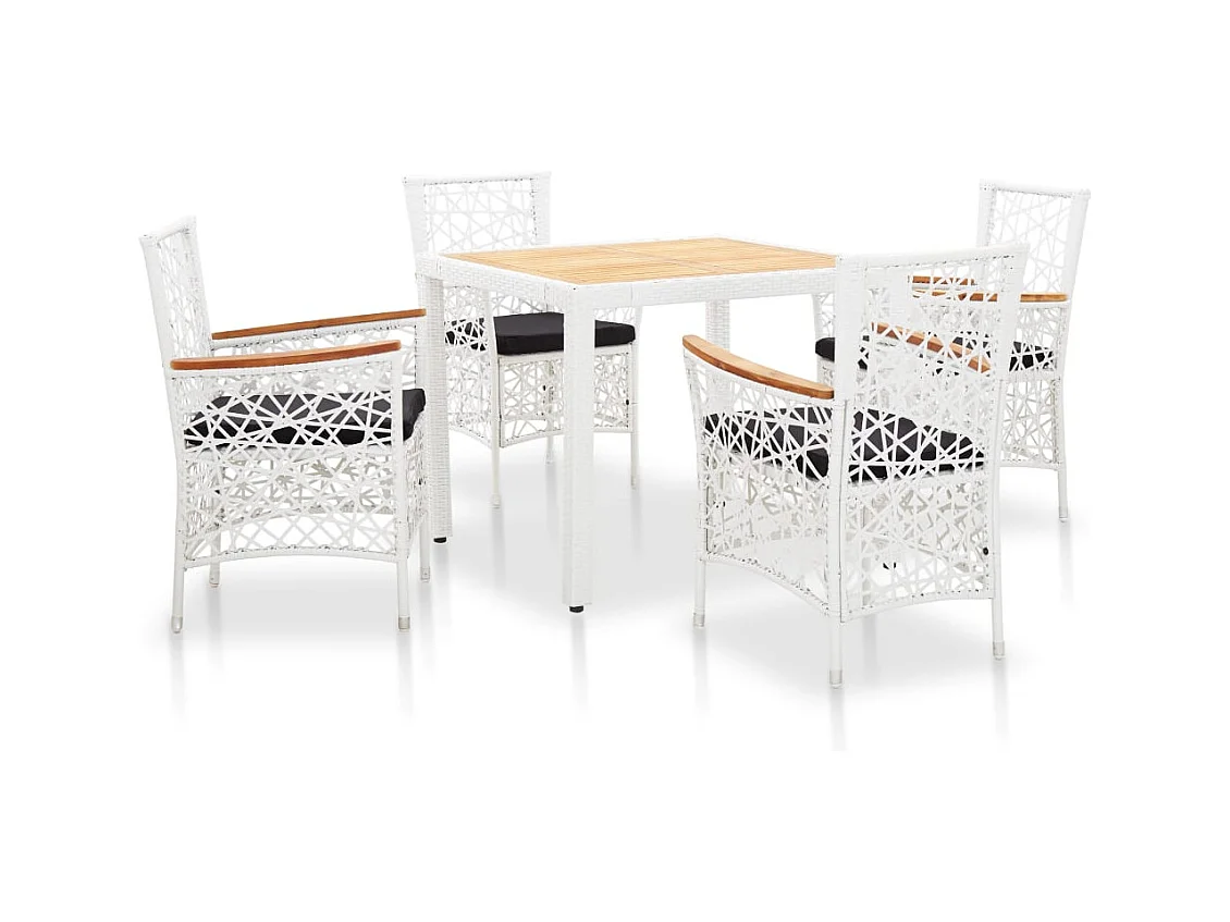 Salon de jardin 5 pièces Résine tressée Blanc