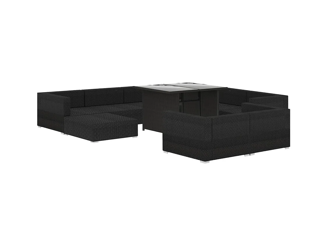 Salon de jardin 10 pièces avec coussins Résine tressée Noir