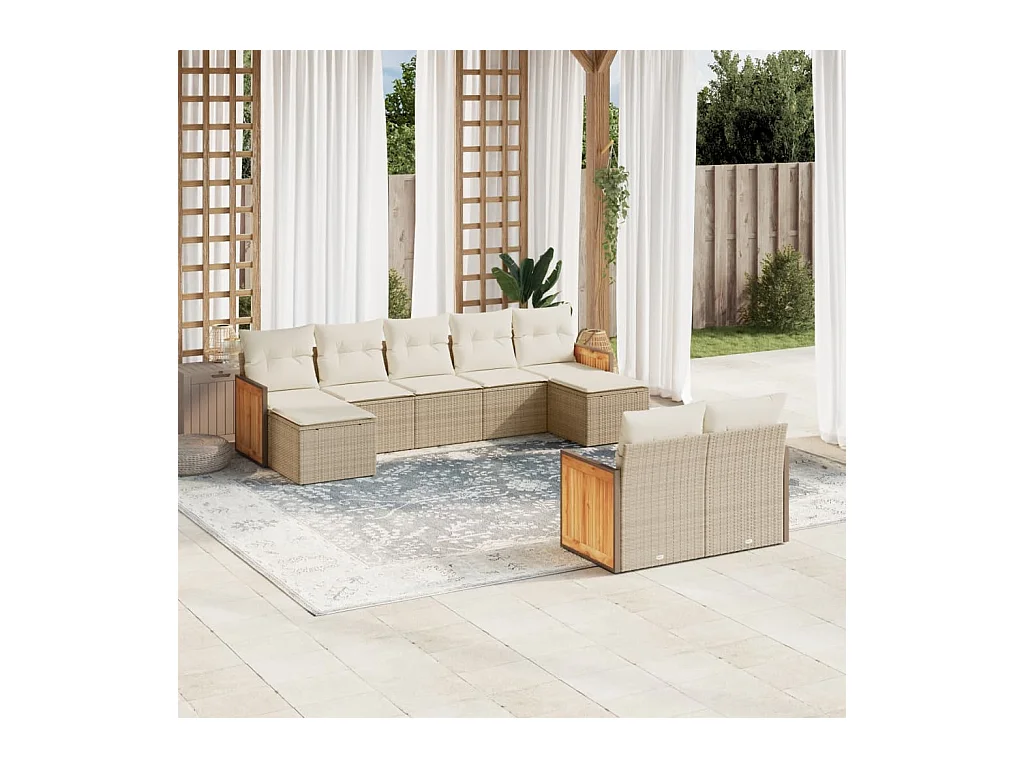 Salon de jardin avec coussins 9 pièces beige résine tressée