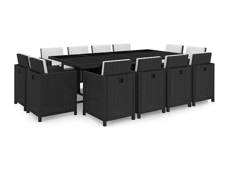 13 peças conjunto jantar exterior com almofadões vime PE preto