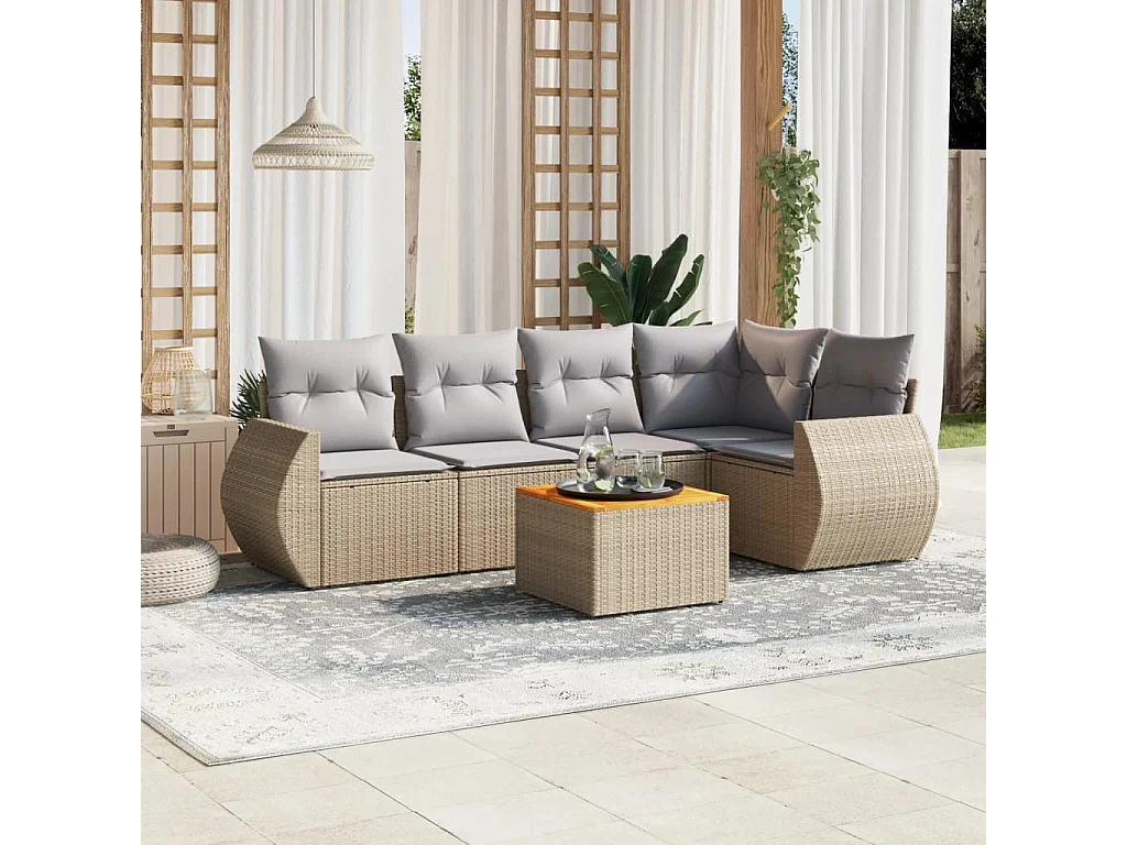 Salon de jardin avec coussins 6 pièces beige résine tressée