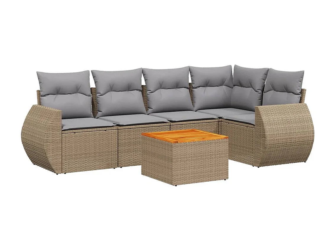Salon de jardin avec coussins 6 pièces beige résine tressée