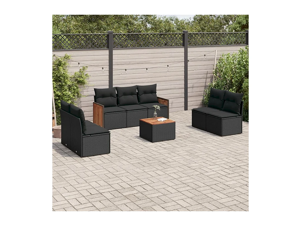 8 peças conjunto sofás de jardim com almofadões vime PE preto