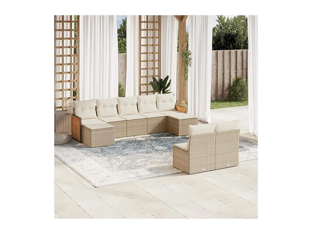 Salon de jardin avec coussins 9 pièces beige résine tressée