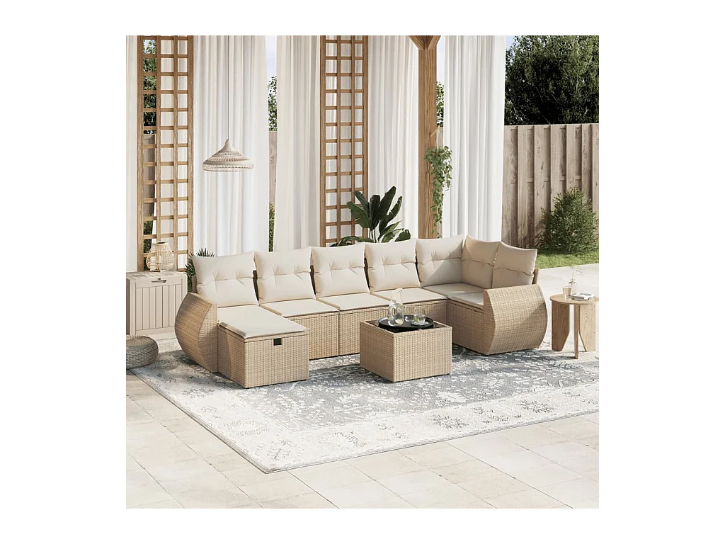 Salon de jardin avec coussins 8 pièces beige résine tressée