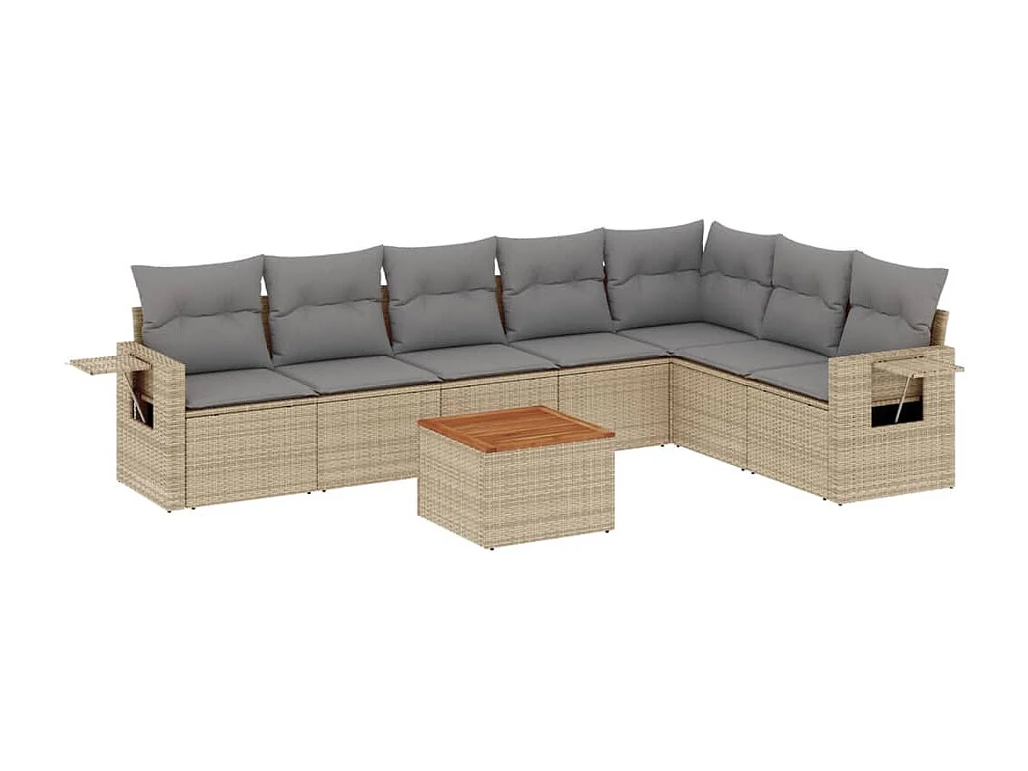 Salon de jardin avec coussins 8 pièces mélange beige résine tressée