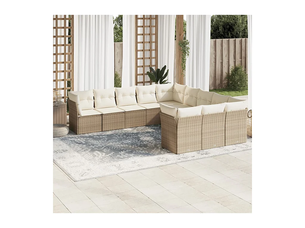 Salon de jardin 11 pièces avec coussins beige résine tressée