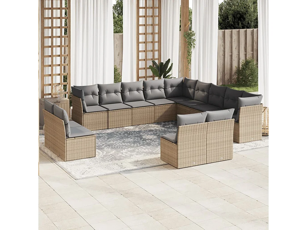 13-delige Loungeset met kussens poly rattan beige