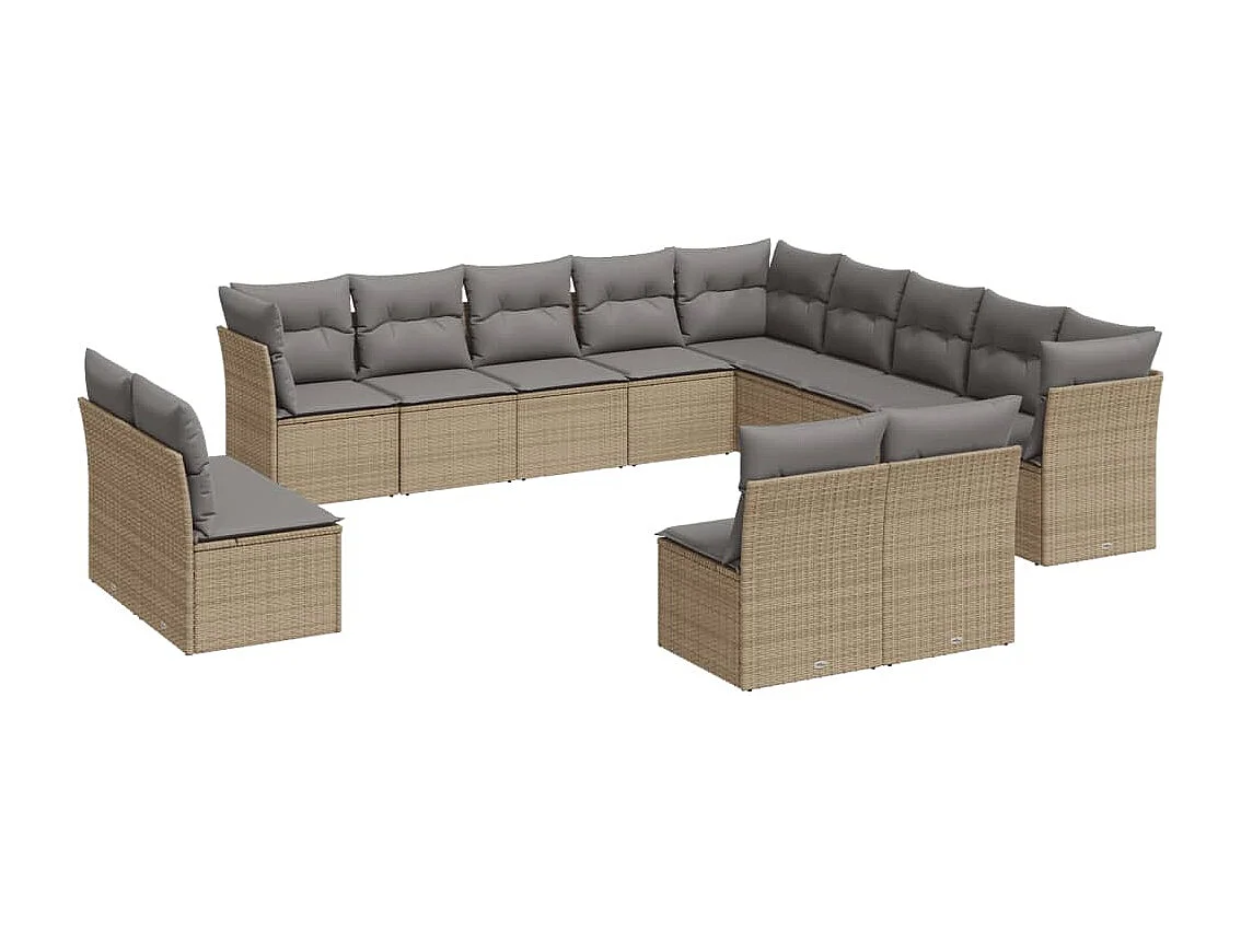 13-delige Loungeset met kussens poly rattan beige