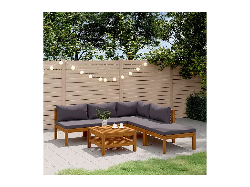 Salon de jardin 6 pièces avec coussin Bois d'acacia solide