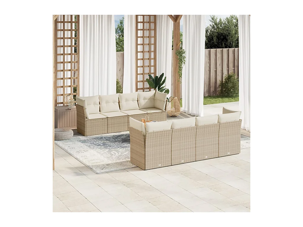 9-delige Loungeset met kussens poly rattan beige