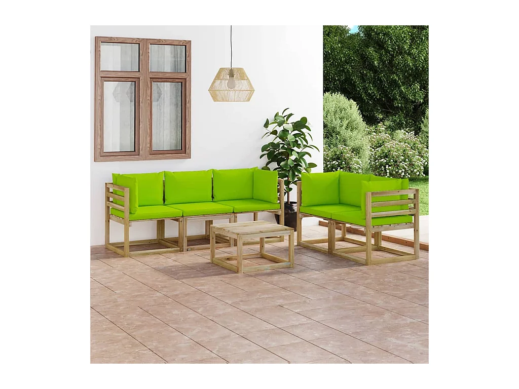 Salon de jardin 6 pièces avec coussins vert brillant