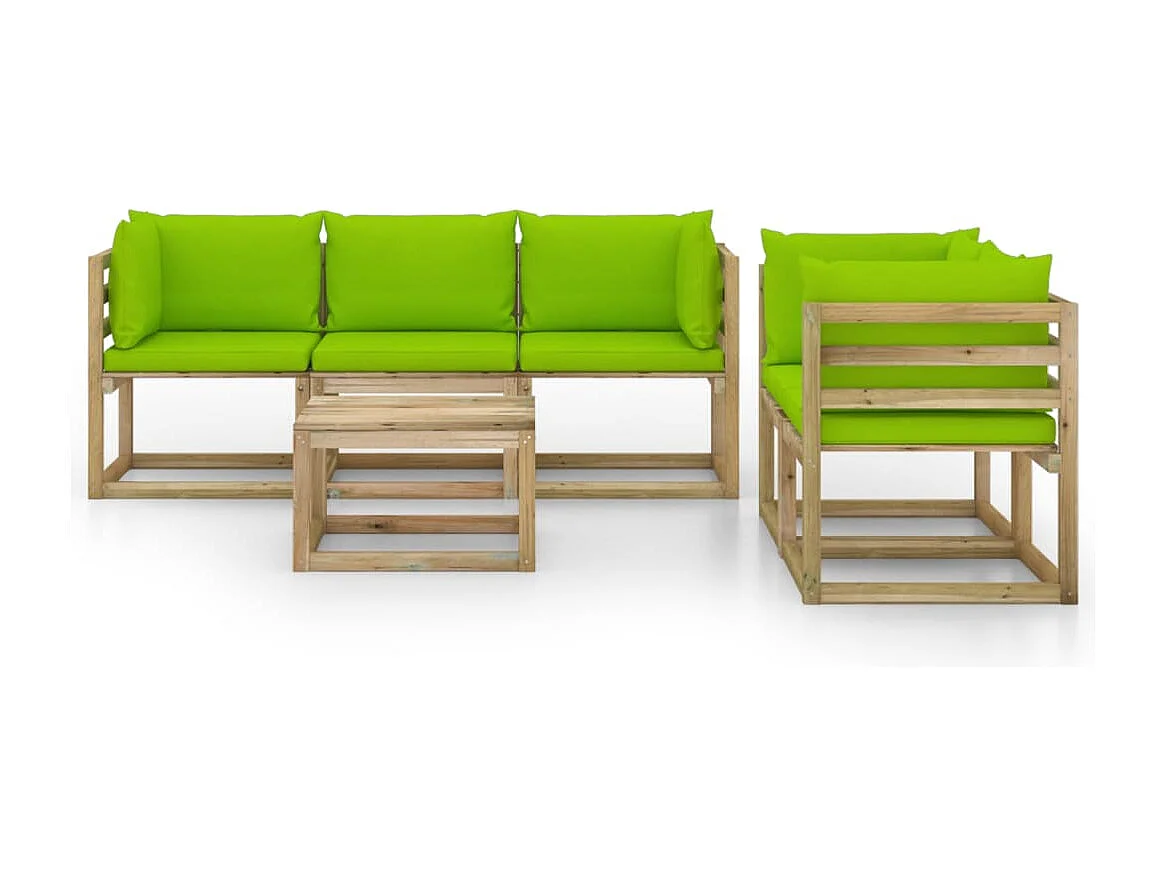 Salon de jardin 6 pièces avec coussins vert brillant