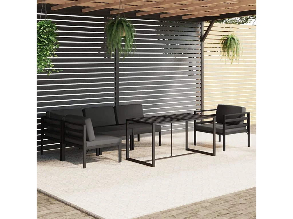 Salon de jardin 6 pièces avec coussins Aluminium Anthracite