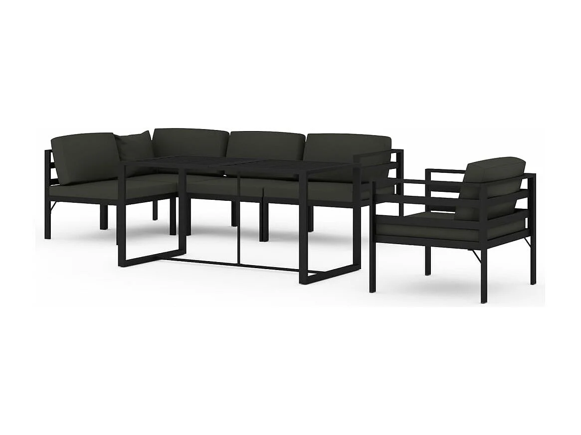 Salon de jardin 6 pièces avec coussins Aluminium Anthracite
