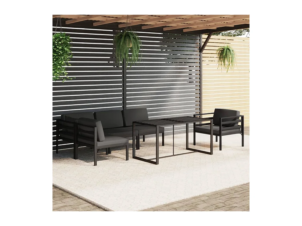 Salon de jardin 6 pièces avec coussins Aluminium Anthracite