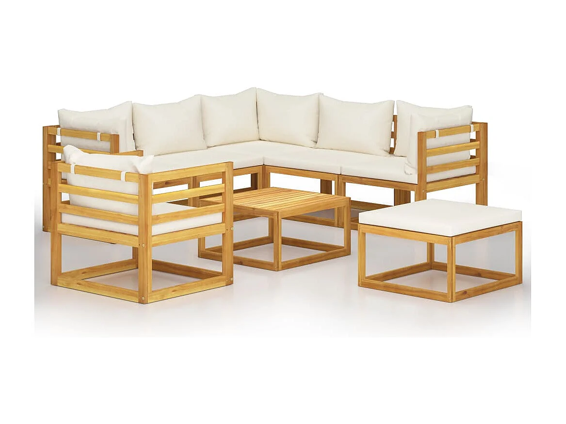 Muebles de jardín 8 piezas cojines crema madera maciza de acacia