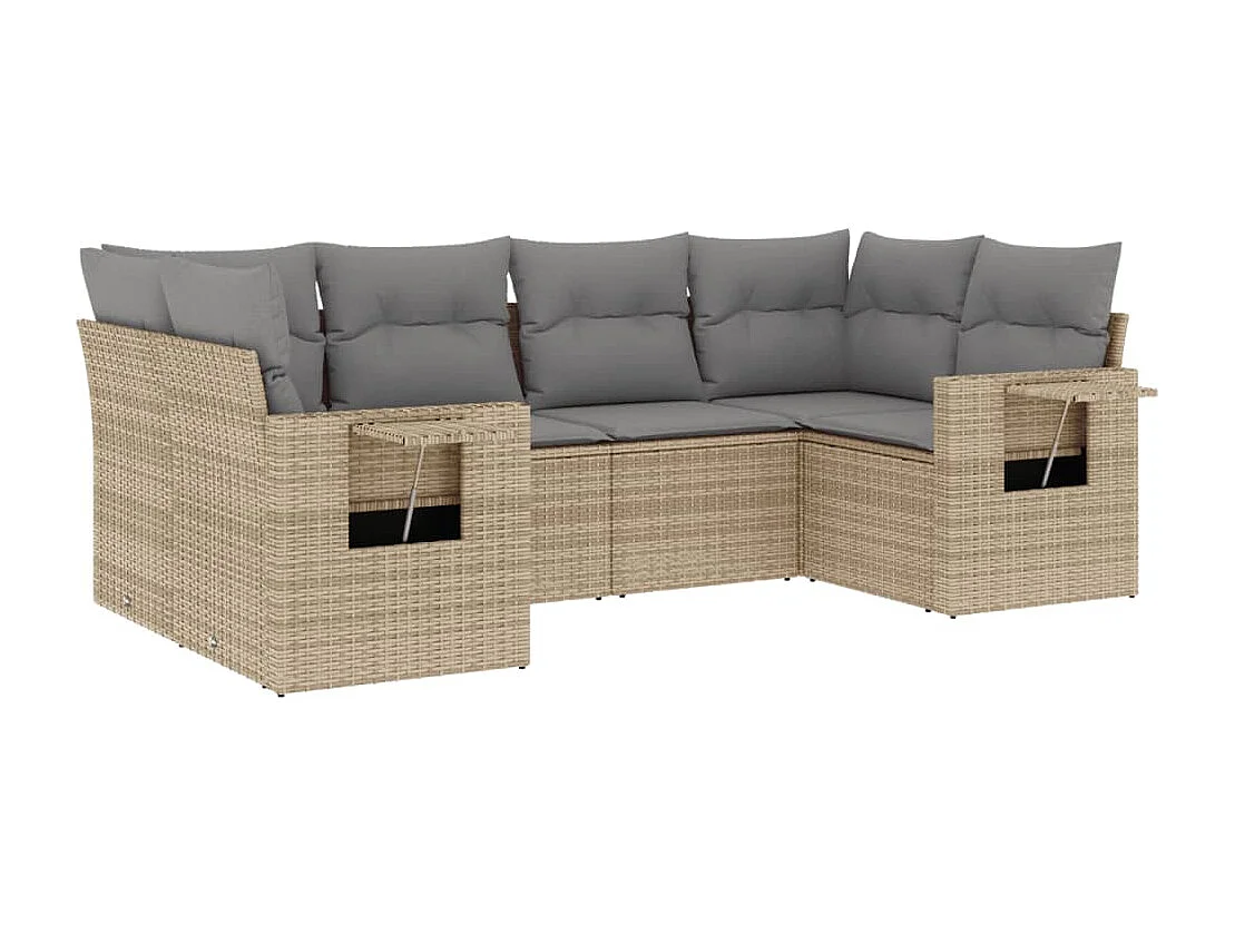 6 peças conjunto de sofás p/ jardim com almofadões vime PE bege