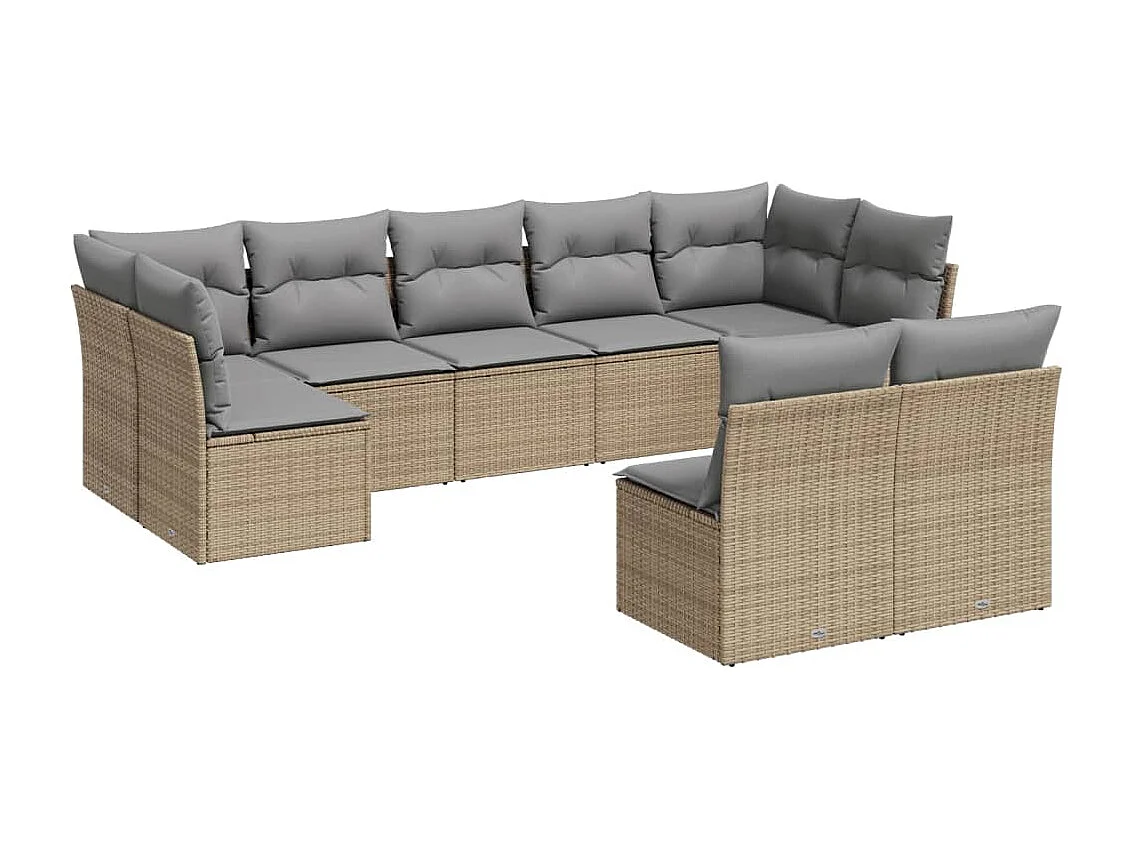 Salon de jardin avec coussins 9 pièces beige résine tressée