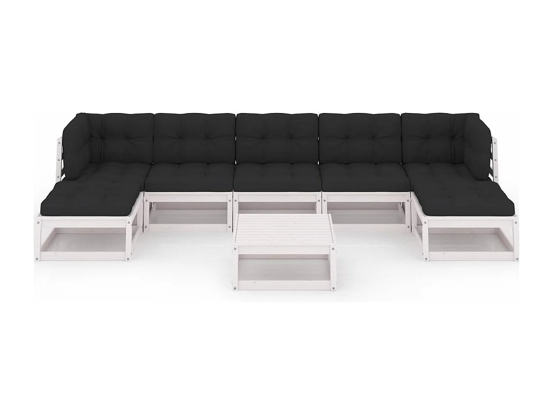 Set de muebles de jardín 8 piezas con cojines madera pino blanco