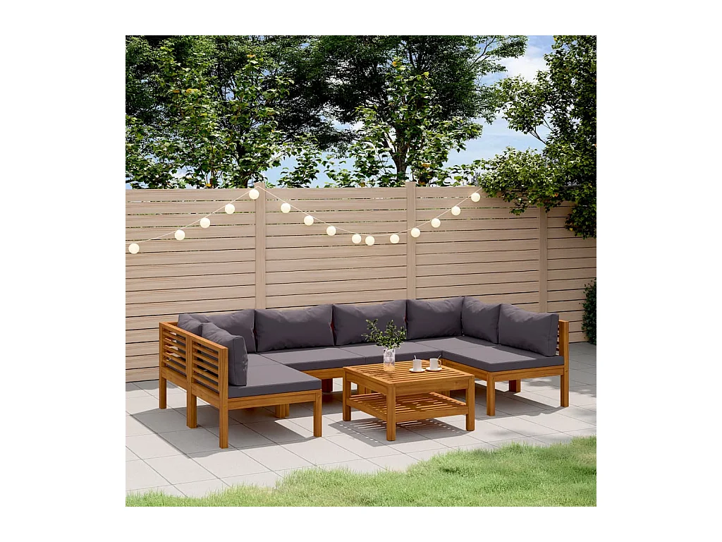 Salon de jardin 7 pièces avec coussin Bois d'acacia solide