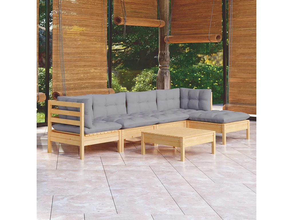 6 peças conjunto lounge de jardim c/ almofadões cinza pinho