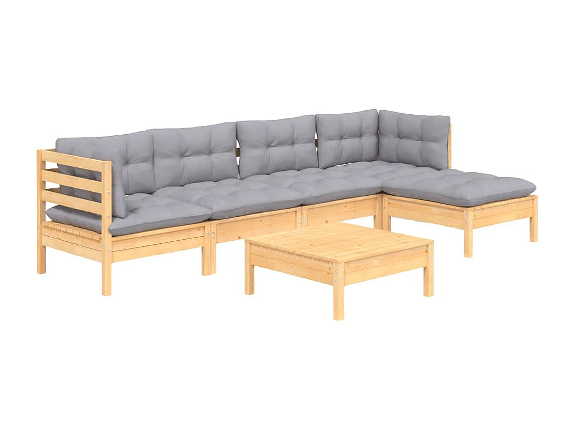 6 peças conjunto lounge de jardim c/ almofadões cinza pinho
